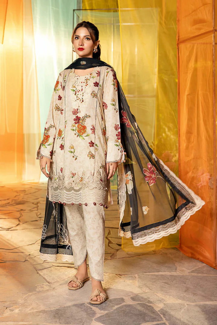 MARIA. B. 3 Pc Unstitched Embroidered Lawn Suit | MB-CUS25-702A