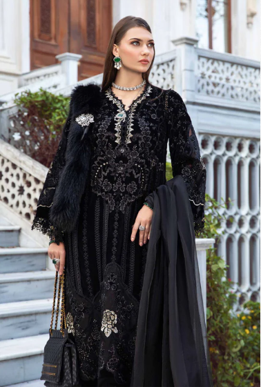 MARIA. B. Unstitched Linen | Black & Gold DL-1111