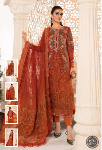 MARIA. B. Unstitched Chiffon - MPC-22-205-Burnt Orange and Rust