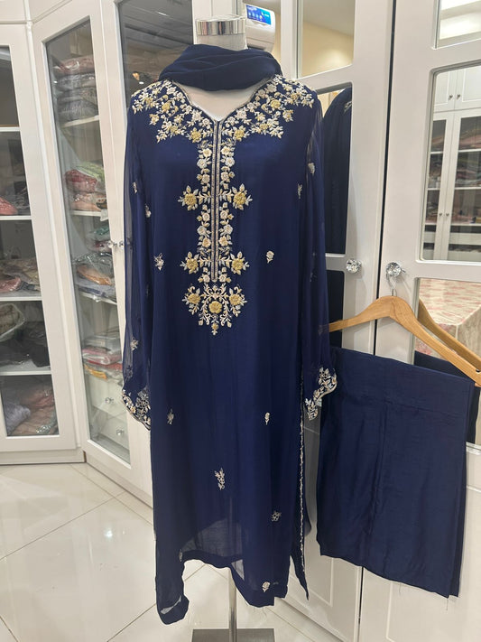 AGHA NOOR 3 PIECE - EMBROIDERED CHIFFON SUIT