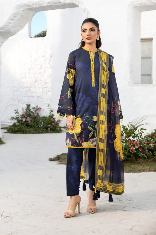MARIA. B. 3 Pc Unstitched Embroidered Lawn Suit | MB-CUS25-710B