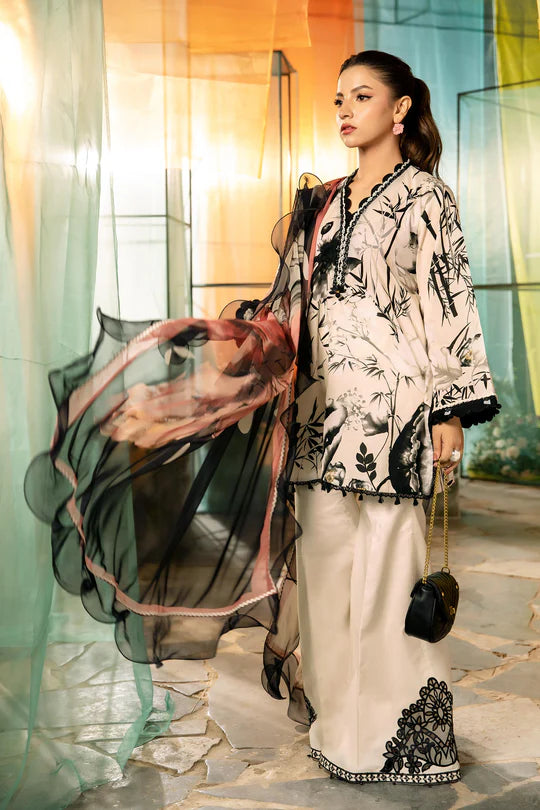 MARIA. B. 3 Pc Unstitched Embroidered Lawn Suit | MB-CUS25-713B