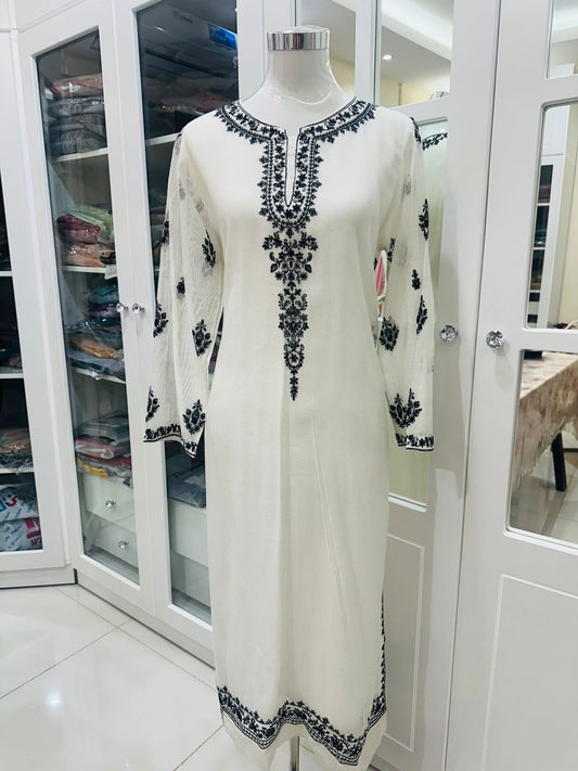 AGHA NOOR 1 PIECE - EMBROIDERED COTTON NET SHIRT